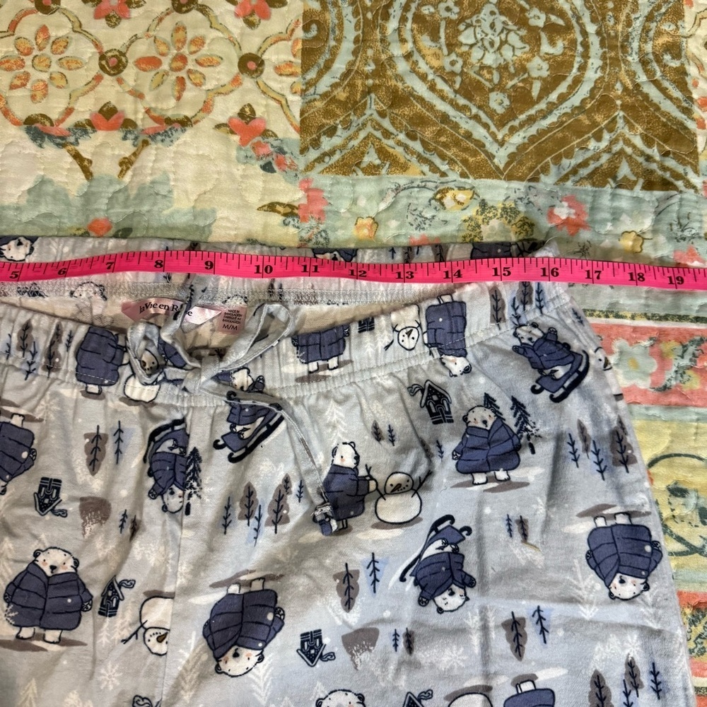 NWT La Vie en Rose Women's Pajama Set in Light Blue Animal Flannel size M - Picture 14 of 16